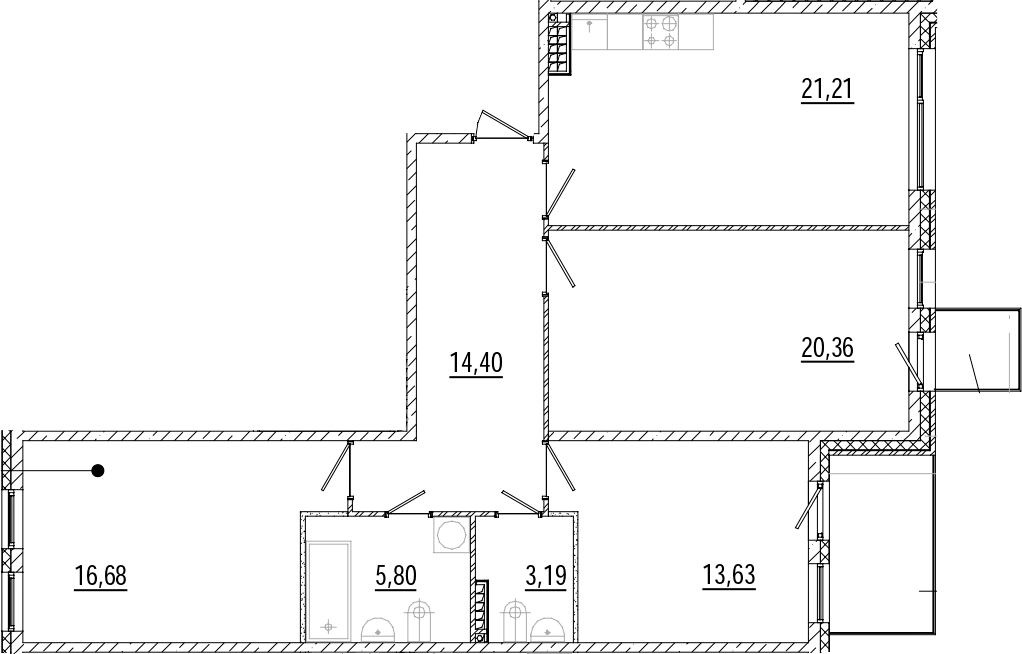 3-комнатная квартира 97.27 м², 6/9 эт., ЖК «Мануфактура James Beck»